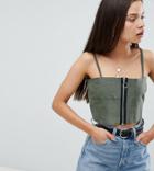 Milk It Vintage Reworked Military Cami Top With Zip - Green