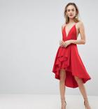 Asos Tall Cami Deep Plunge Skater Mini Dress - Red