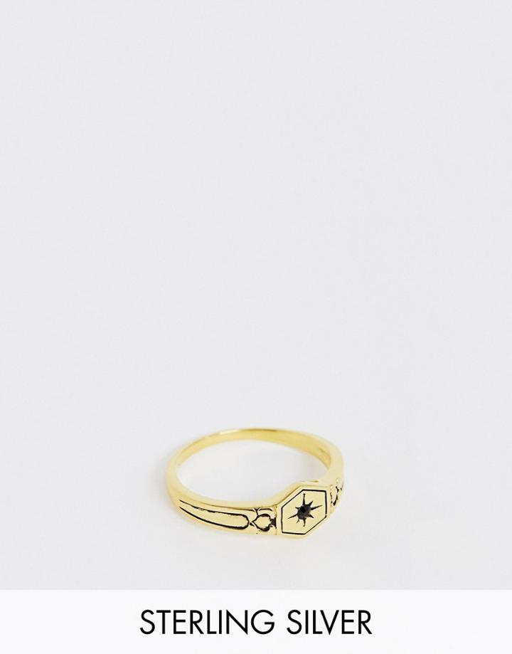 Asos Design Sterling Silver Vintage Slim Pinky Ring-gold