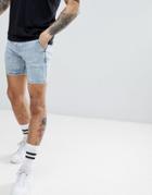 Asos Design Denim Shorts In Light Acid Wash Blue In Shorter Length - Blue