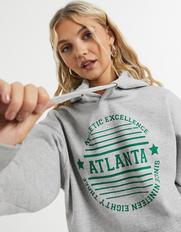 Daisy Street Oversized Hoodie With Atlanta Print-grey