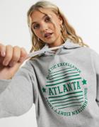 Daisy Street Oversized Hoodie With Atlanta Print-grey