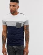 Asos Design T-shirt With Contrast Panel And Pocket-white