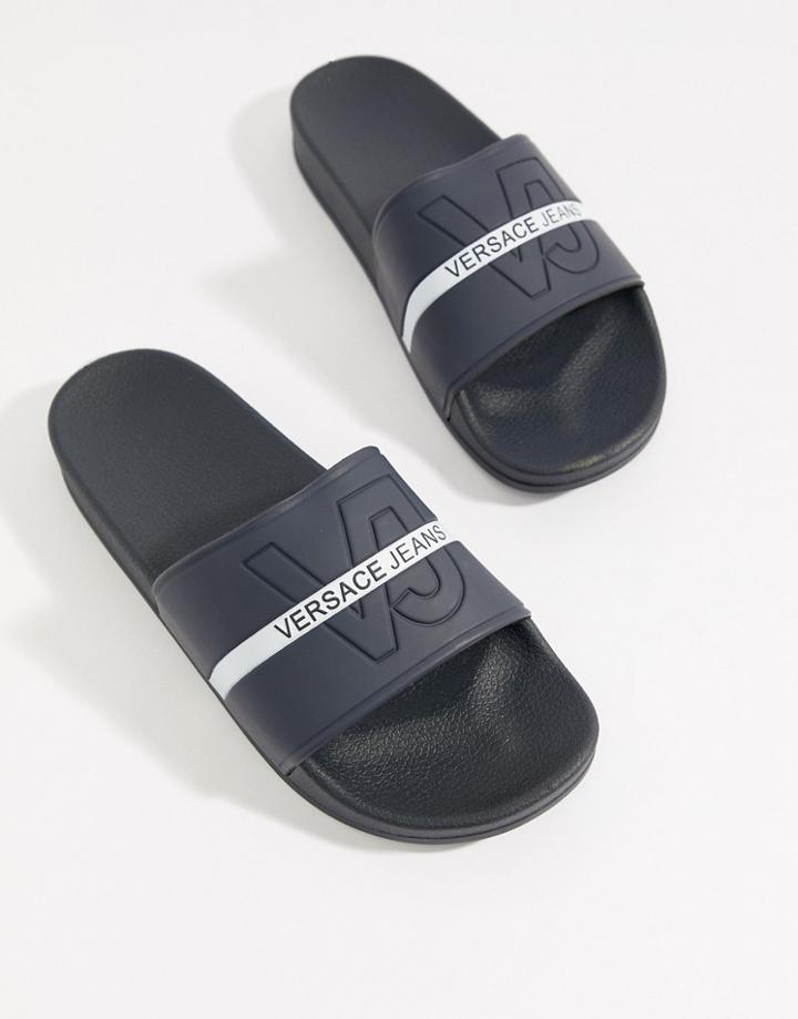 Versace Jeans Logo Sliders In Navy - Navy