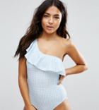 Peek & Beau Gingham Frill One Shoulder Swimsuit B-f Cup - Multi