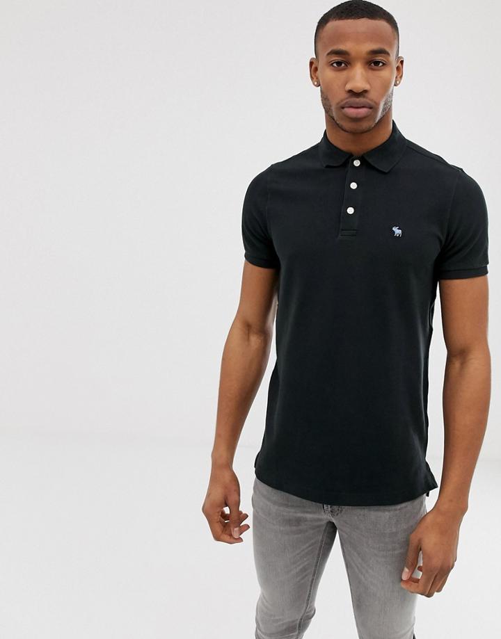 Abercrombie & Fitch Icon Logo Pique Polo In Black - Black