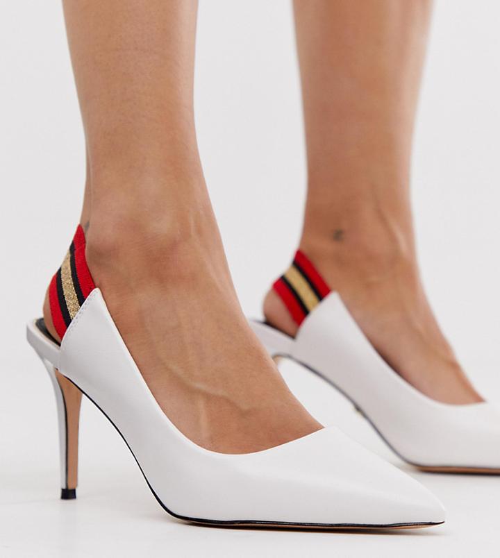 River Island Heeled Pumps With Elastic Back In White - White