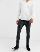 Asos Design 'cigarette' Skinny Coated Leather Look Jeans In Black Crocodile