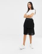 Unique21 Layered Pleated Midi Skirt-black