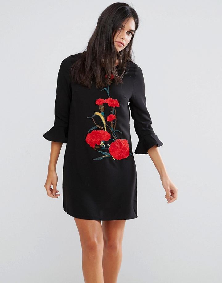 Rage Embroidered Shift Dress - Black