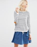 Asos Sweater In Stripe With Oval Tan Elbow Patch