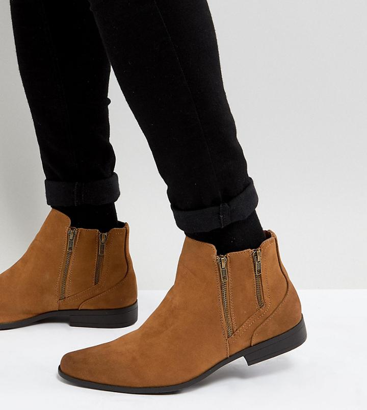 Asos Wide Fit Chelsea Boots With Zip Detail In Tan Faux Suede - Tan