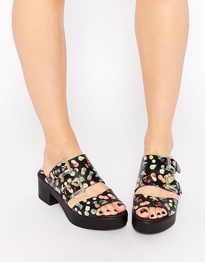 Miista Kloe Strap Heeled Leather Mules - Black Fruit