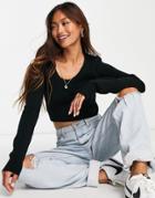Topshop Knitted Scoop Neck Crop Top In Black