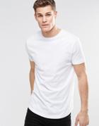 Asos Longline T-shirt With Curved Hem In White - White