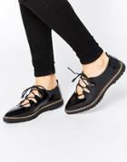 Truffle Collection Rydell Ghillie Chunky Flat Shoes - Black High Shine Pu