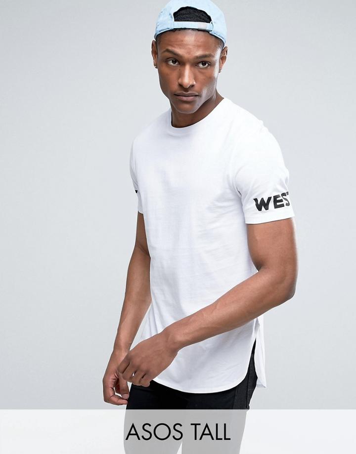 Asos Tall Longline T-shirt With Sleeve Prints - White