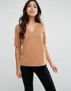 Asos Top With V-neck In Clean Rib - Camel