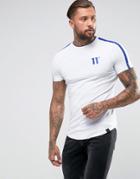 11 Degrees T-shirt In White With Blue Reflective Stripe - White