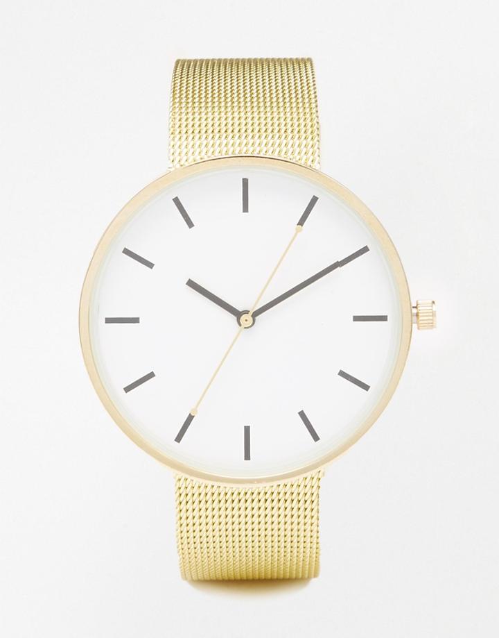 Asos Minimal Mesh Large Face Watch - Gold