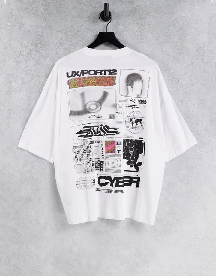 Asos Design Oversized T-shirt In White Cotton Blend With Graphic Back Print - White