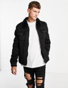 River Island Borg Lined Western Jacket In Black