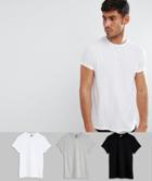 Asos Design T-shirt With Roll Sleeve 3 Pack Save - Multi