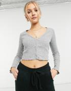 Pull & Bear Cozy Collection Cropped Cardigan Set In Gray-grey