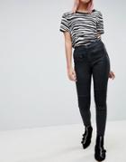 Asos Sculpt Me High Waisted Premium Jeans In Coated Black With Biker Styling - Black
