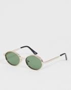 Asos Design Oval Sunglasses In Gold With Cap Detail And Olive Lens