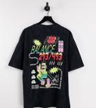 Collusion Oversized T-shirt With Cartoon Print In Black Acid Wash