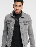 Asos Design Skinny Denim Jacket In Gray-grey