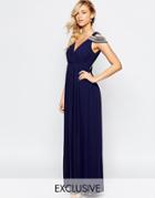 Tfnc Wedding Cold Shoulder Wrap Front Maxi Dress - Navy