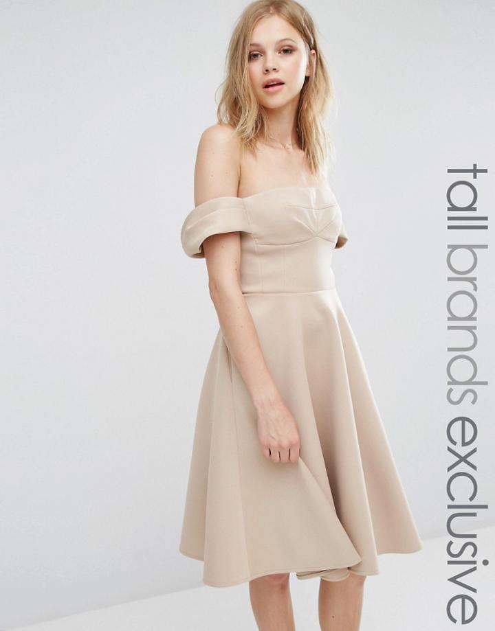 True Decadence Tall Off Shoulder Full Midi Prom Dress - Tan
