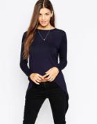 Daisy Street Long Sleeve T-shirt With Split Back - Navy