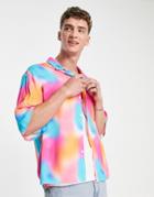 Asos Design Dropped Shoulder Oversized Camp Collar Shirt In Bright Spray Paint Print-pink