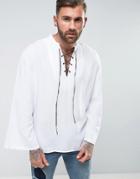 Asos Oversized Lace Up Shirt With Wide Sleeves - Pink