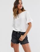 New Look Frill Edge Tee In Off White - White