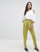 Asos Design Tailored Contrast Button Belt Tapered Pants - Green