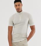 Asos Design Tall Oversized Textured Half Zip T-shirt In Off White - White