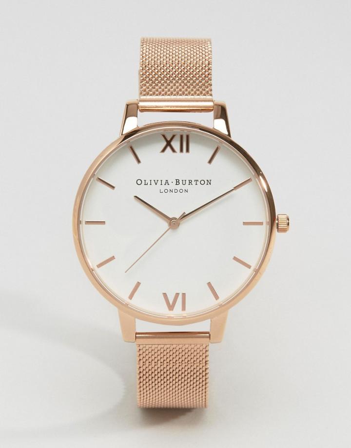Olivia Burton Rose Gold Big Dial Mesh Watch - Rose Gold