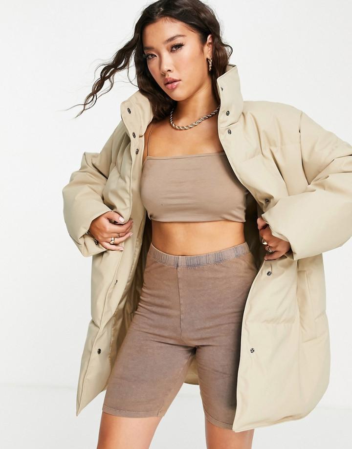 Asos Design Rubberized Oversized Puffer Jacket In Camel-neutral