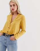 Vero Moda Button Through Blouse In Yellow-gold