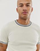Asos Design Ribbed T-shirt With Contrast Tipping In Beige - Beige