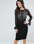Ax Paris Pencil Dress With Lace Body - Black