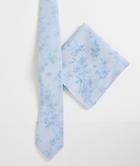 Asos Design Slim Tie In Baby Blue Floral With Pocket Square
