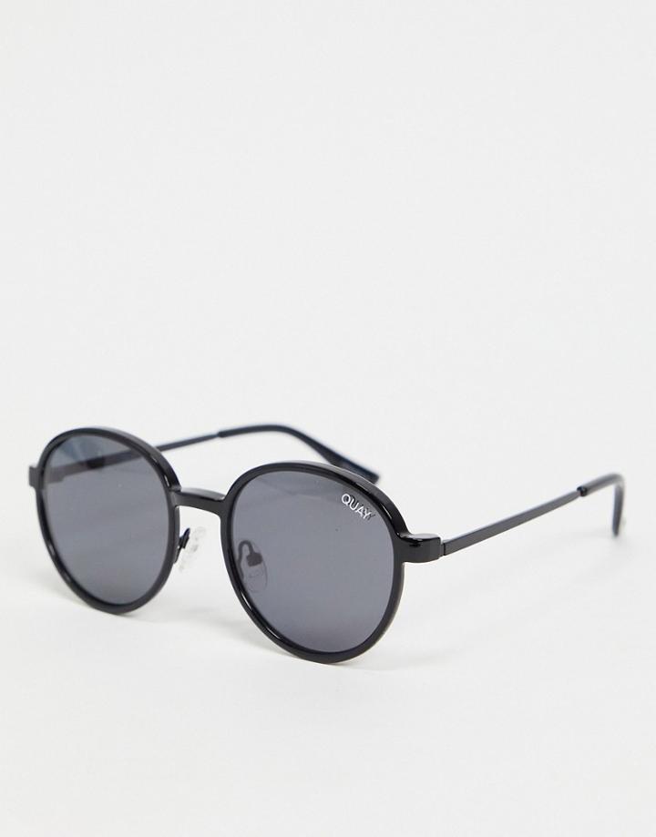 Quay I See You Clip On Unisex Round Sunglasses In Black