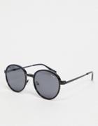 Quay I See You Clip On Unisex Round Sunglasses In Black