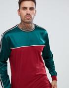 Asos Design Relaxed Longline Long Sleeve T-shirt With Contrast Yoke And Taping In Burgundy - Red