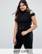 Asos Curve Crop Top With Off Shoulder Tab - Black